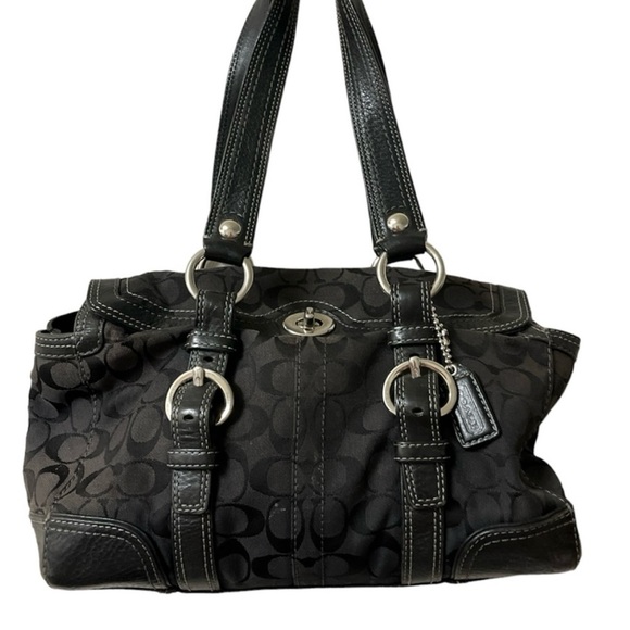 Coach Bag Signature Chelsea Black Jacquard Turn-lock Satchel #10986 - Picture 1 of 9